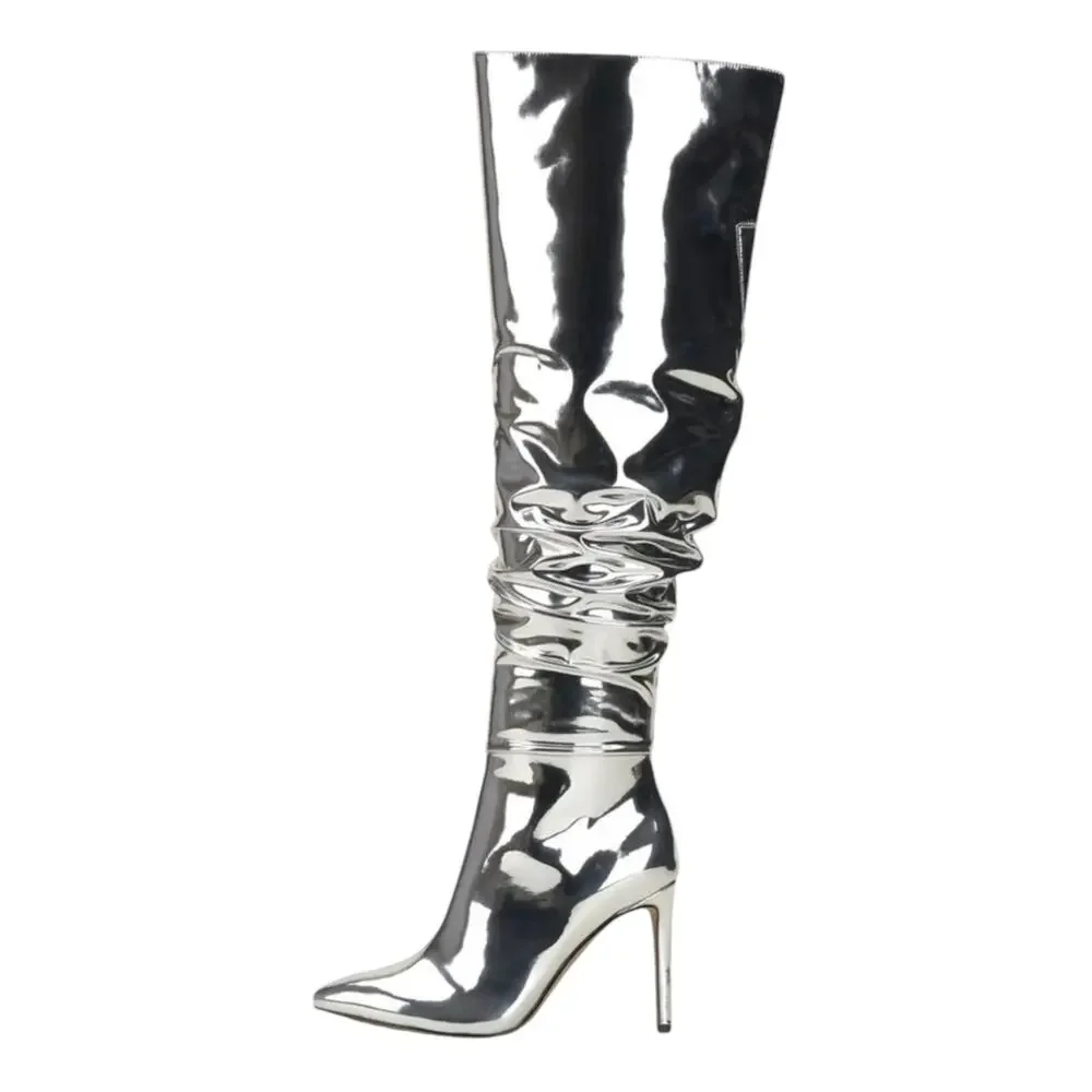 INC Women's Iyonna Over The Knee Slouch Boots Silver Size 6 1/2